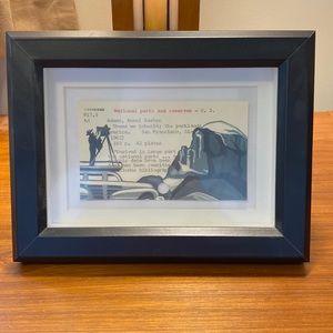 Framed Card Catalog Card with Artwork. Half Dome. Ansel Adams. Yosemite.